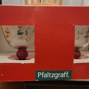 Pfaltzgraff Winterberry Pedestal Dessert Bowl Set of 4 Etched and Handpainted